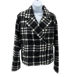 Thread & Supply Plaid Peacoat SZ S Black White Buffalo Check Double Breasted